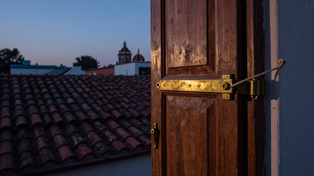 Mexico City Pre-Dawn Street Scene With Vintage Latch And Twine Details in in Mexico City, Mexico