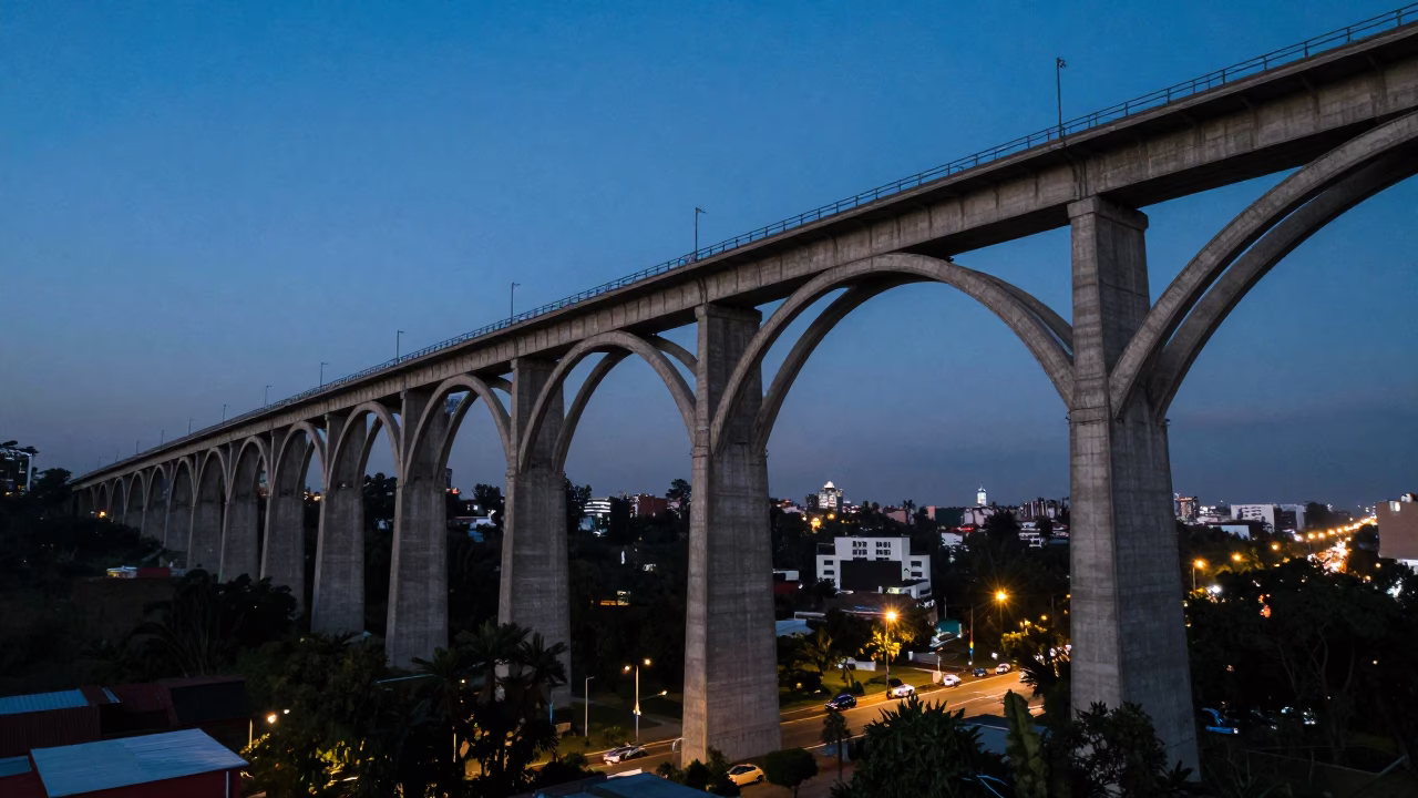 Mexico City Railway Viaduct Arches Spanning Urban Valley in in Mexico City, Mexico