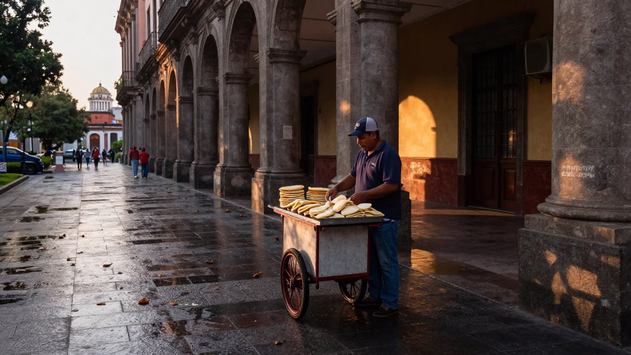 Mexico City Serving Arepas at Nautical Dawn Light in in Mexico City, Mexico