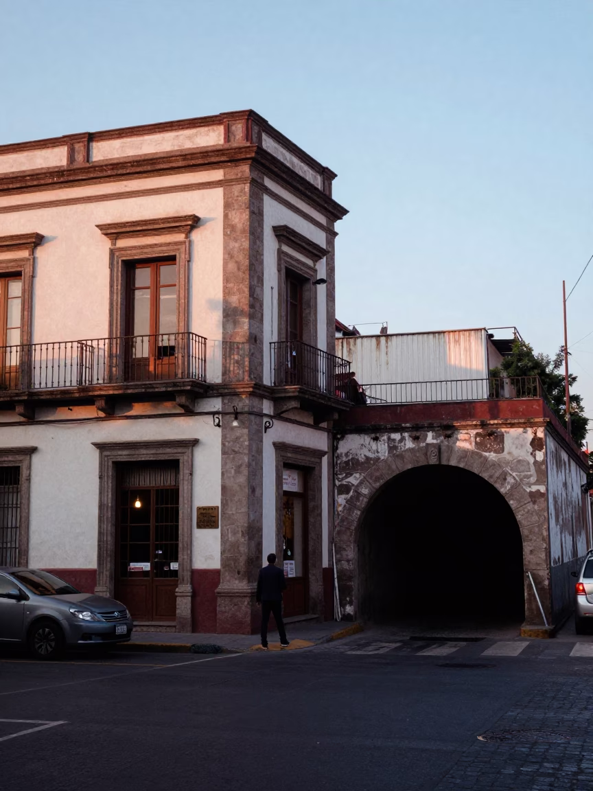 Mexico City Street Corner at First Light Of Dawn in in Mexico City, Mexico