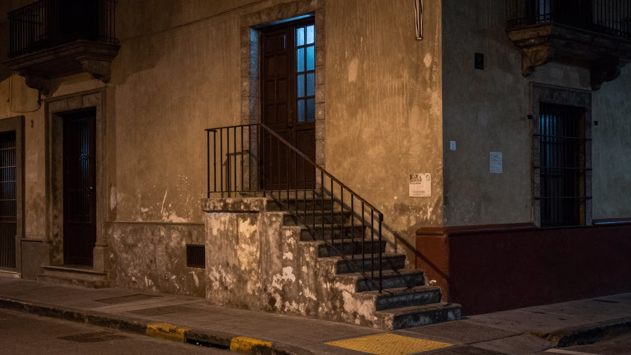 Mexico City Street Corner at Late At Night Light in in Mexico City, Mexico