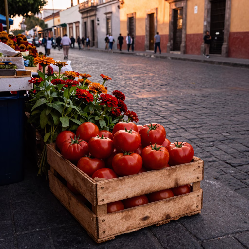 Mexico City Street Market at Copper-toned Light Before Dusk in in Mexico City, Mexico