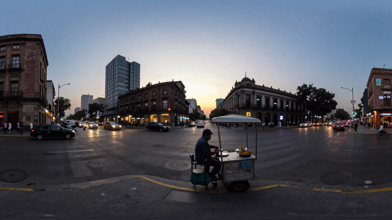 Mexico City Street Scene at Evening Light in in Mexico City, Mexico