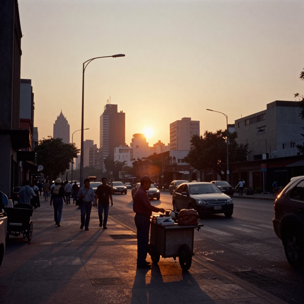 Mexico City Sunset Scene at As The Sun Drops Toward The Horizon in in Mexico City, Mexico