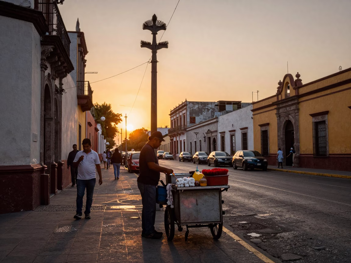 Mexico City Sunset Street Scene with Dish Brushes and Lint Detail in in Mexico City, Mexico