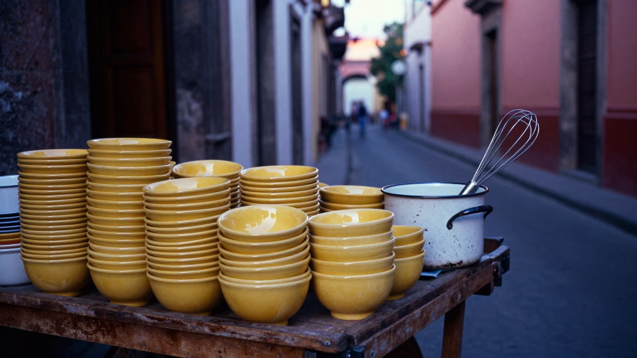 Mexico City Vendor Stall at Sunrise Light in in Mexico City, Mexico