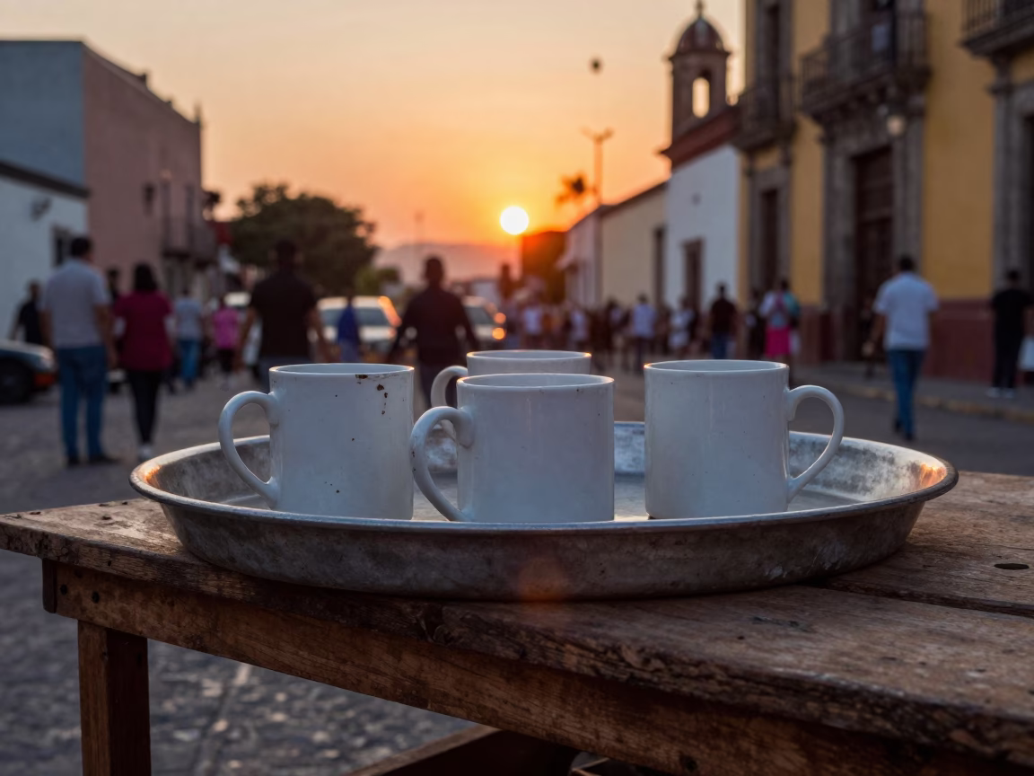 Mexico City Vendor Tray at As The Sun Drops Toward The Horizon in in Mexico City, Mexico