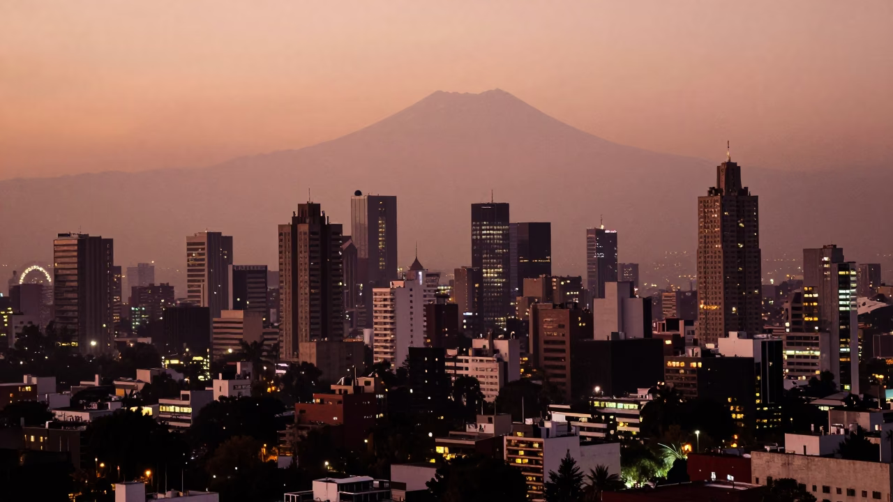 Mexico City View at Copper-toned Light Before Dusk in in Mexico City, Mexico