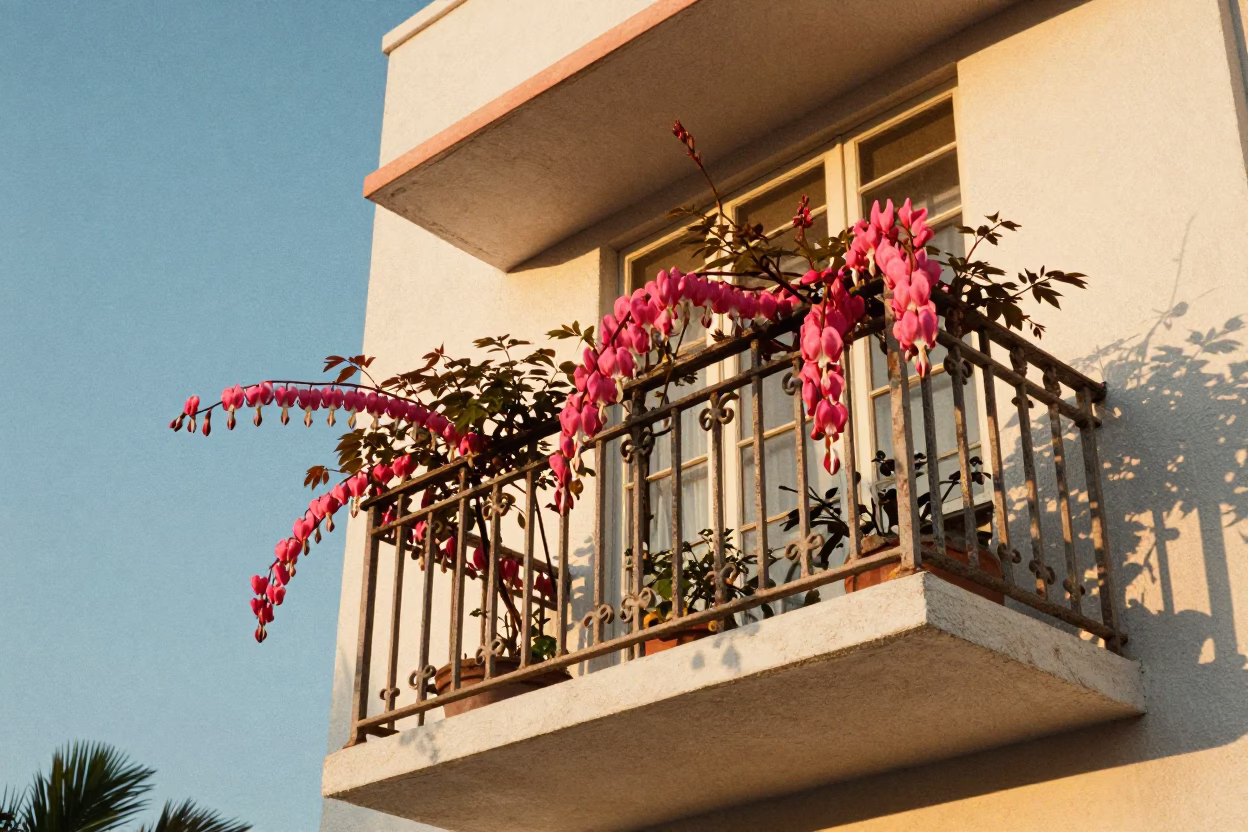 Miami Florida Art Deco Balcony Bleeding Heart Vine Golden Hour Sunset in in Miami, Florida, United States