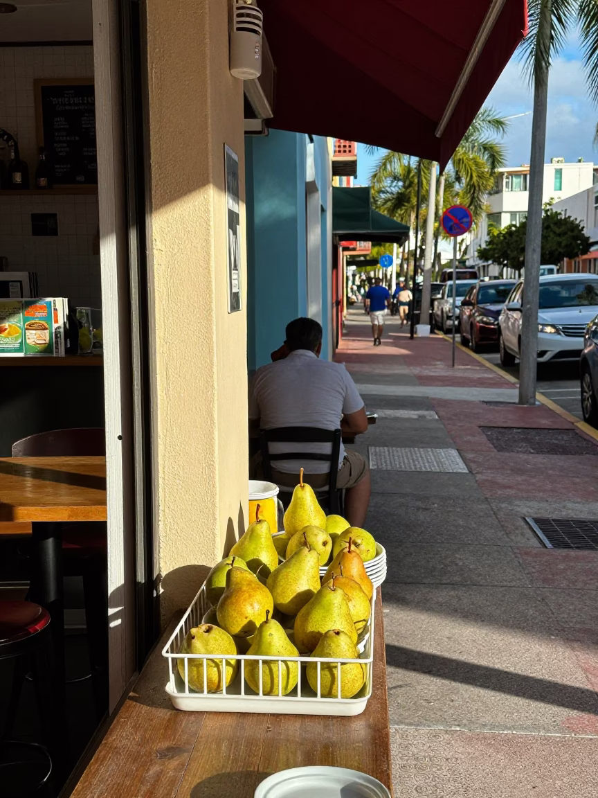 Miami Florida Early Afternoon Street Scene with Pears and Dish Rack in in Miami, Florida, United States