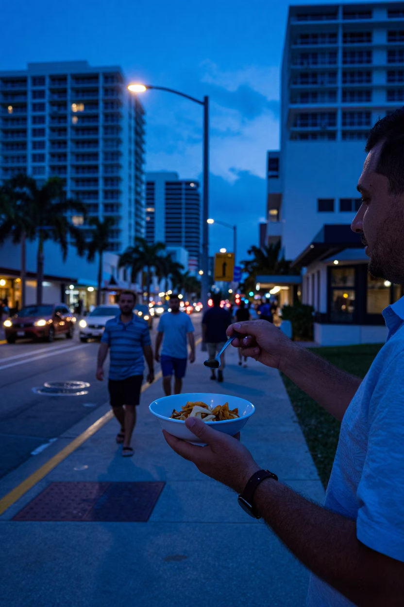 Miami Florida Evening Blue Hour Street Scene with Original Items in in Miami, Florida, United States