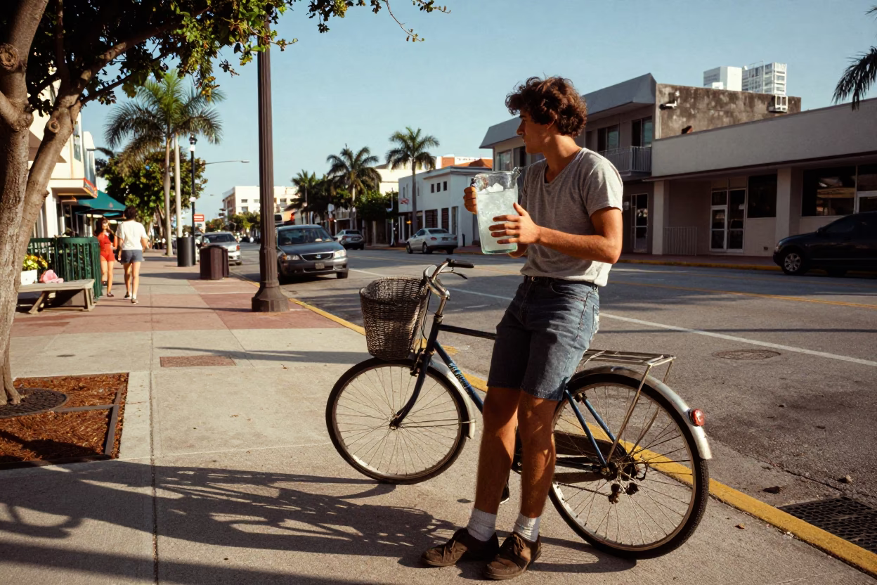 Miami Florida Late Afternoon Street Scene With Bicycle And Glass Pitcher in in Miami, Florida, United States