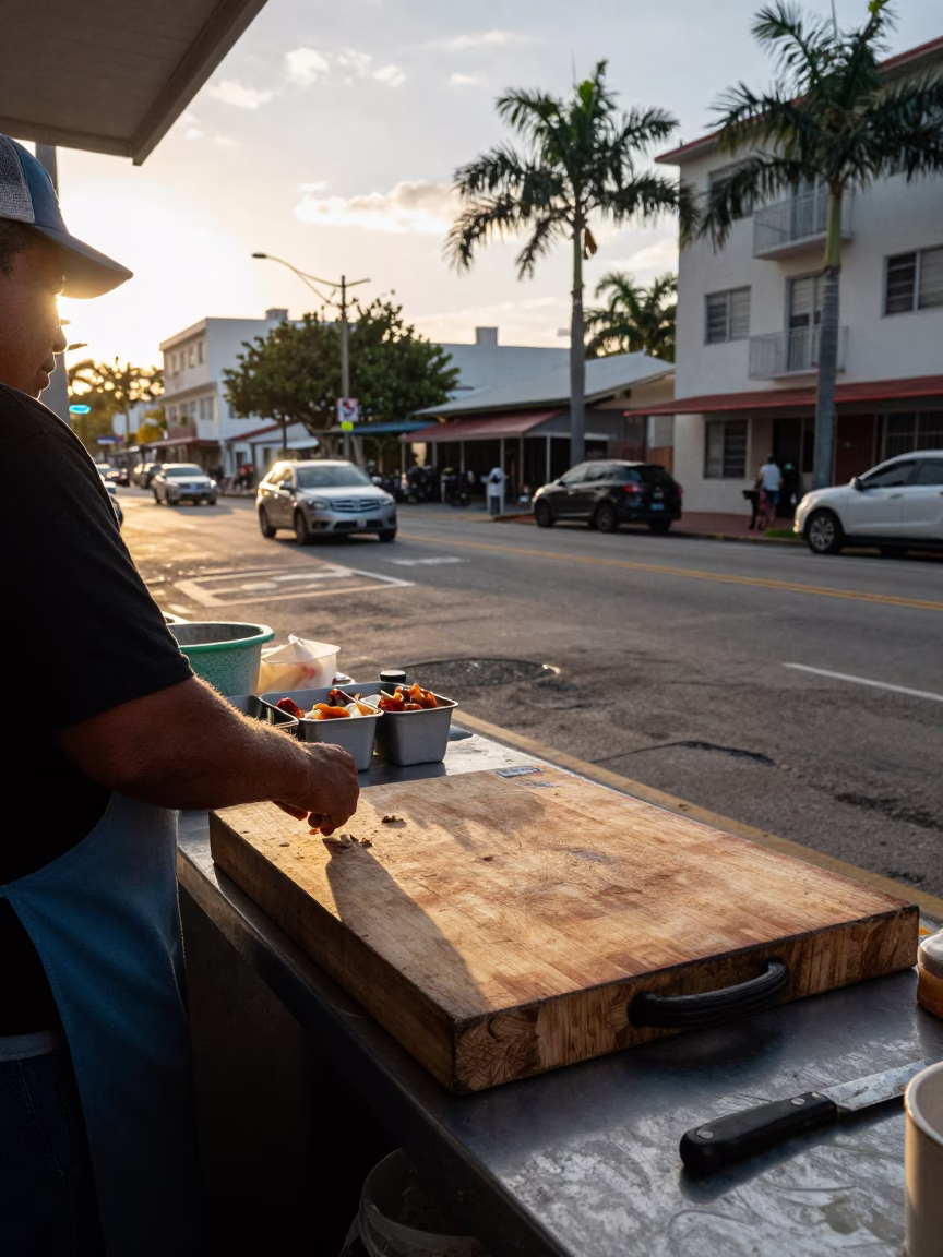 Miami Florida Late Afternoon Street Scene with Cutting Board and Soap Residue Details in in Miami, Florida, United States