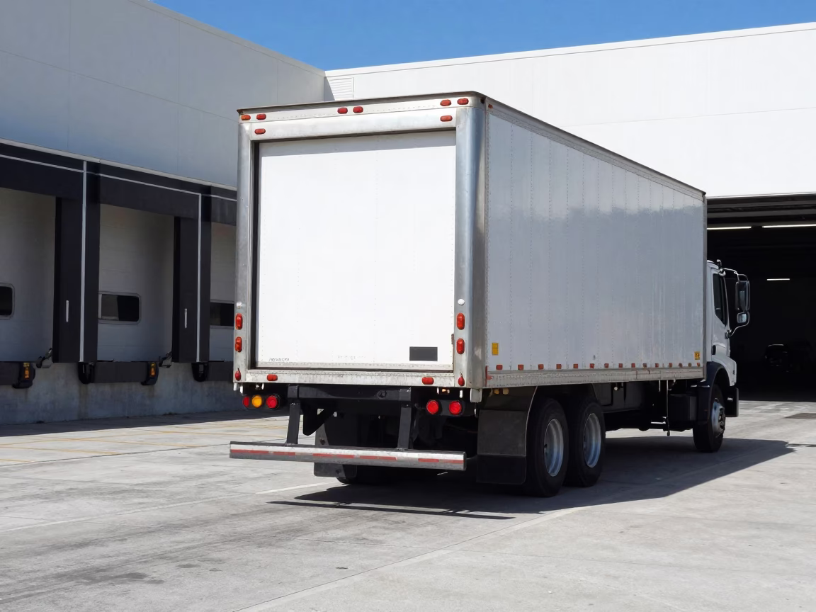 Miami Florida Noon Light Loading Dock Semi-Trailer Brushed Steel Doorframe Realistic Street Photography in in Miami, Florida, United States
