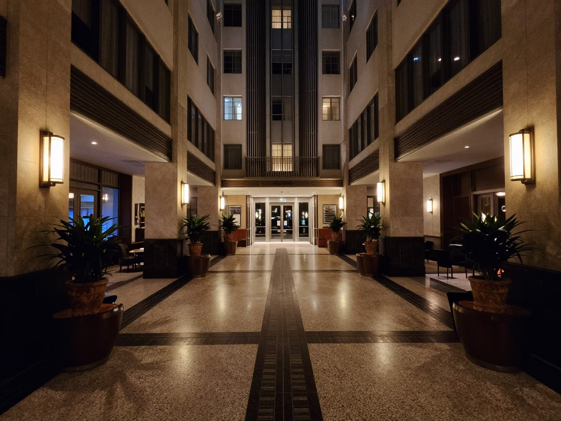 Miami Lobby Interior at Deep In The Night Light in in Miami, Florida, United States