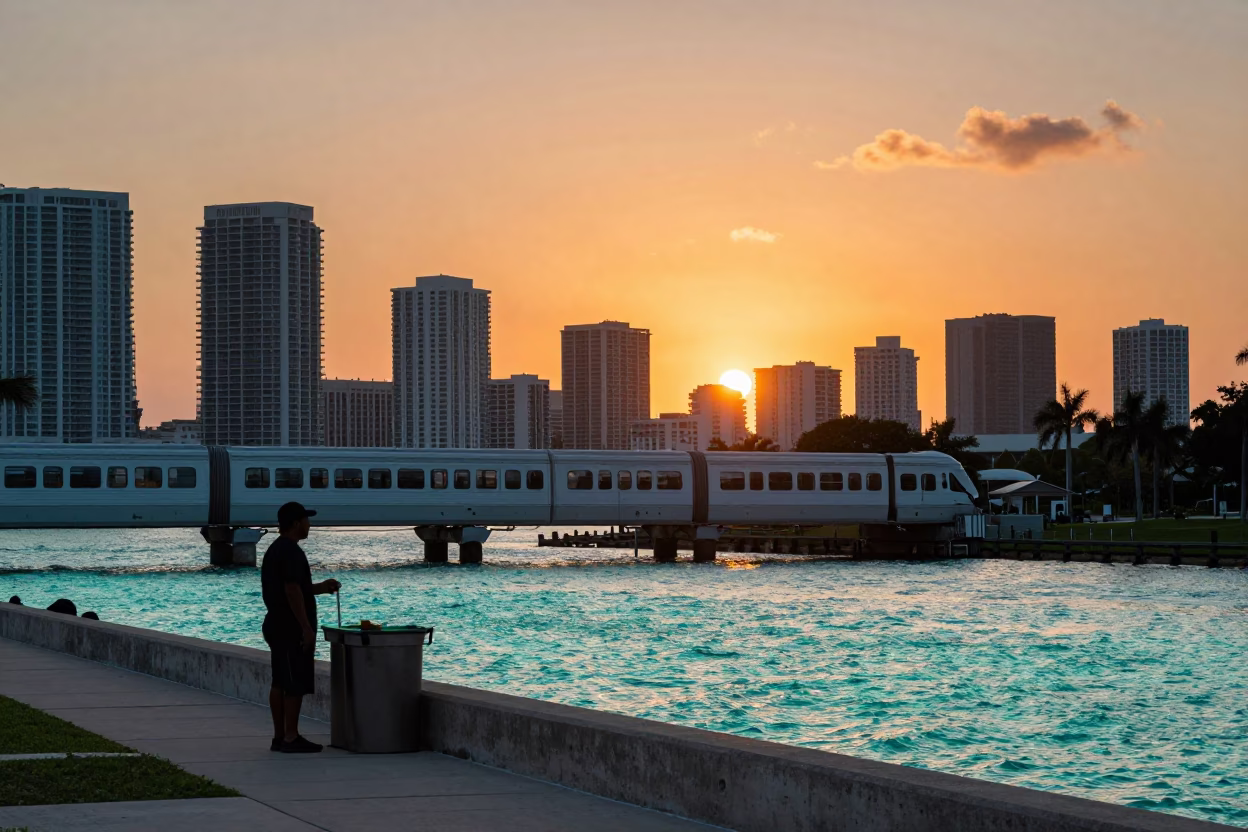 Miami Sunset Monorail at Sunset Light in in Miami, Florida, United States