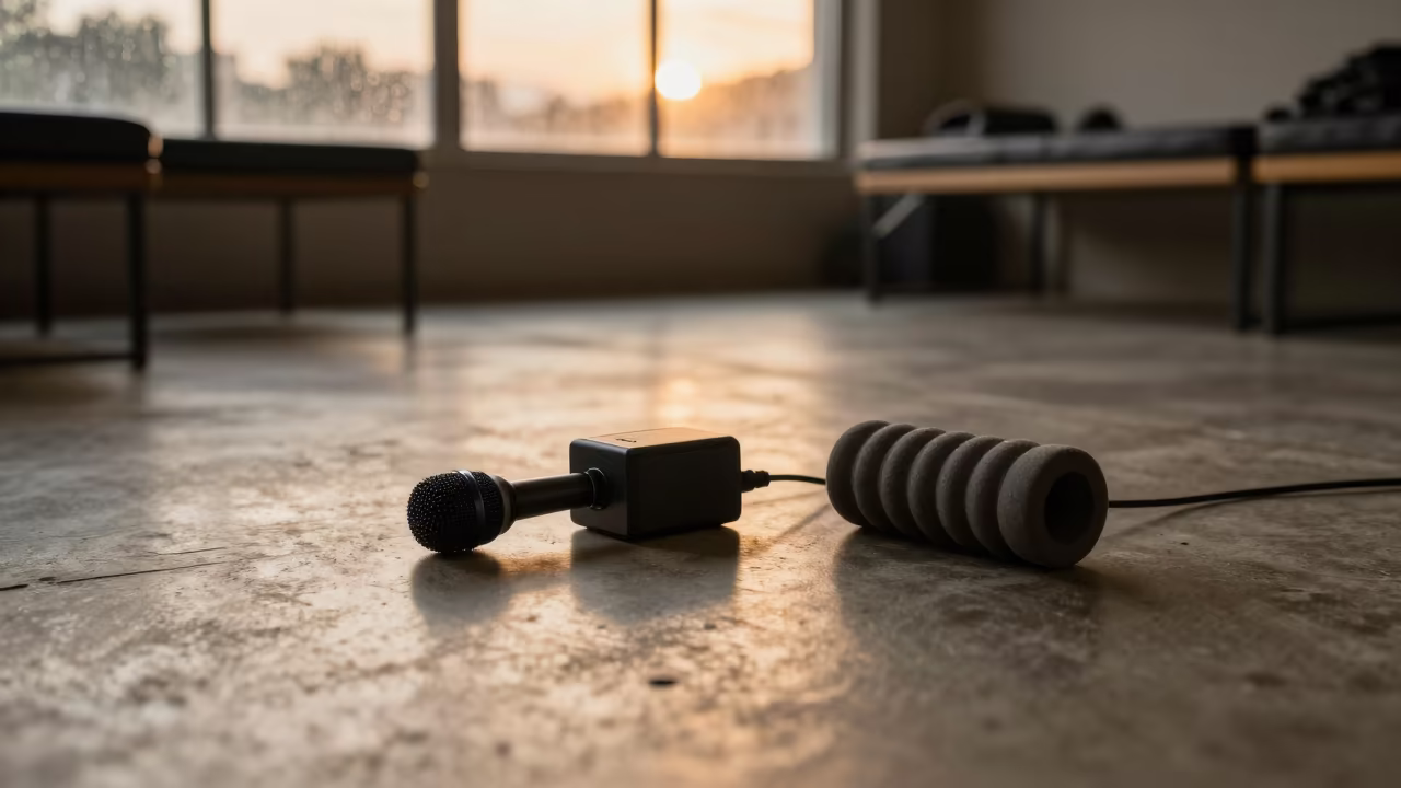 Mic Beltpack Charger Window Light Jalingo in inside a recovery lounge beside foam rollers in Jalingo