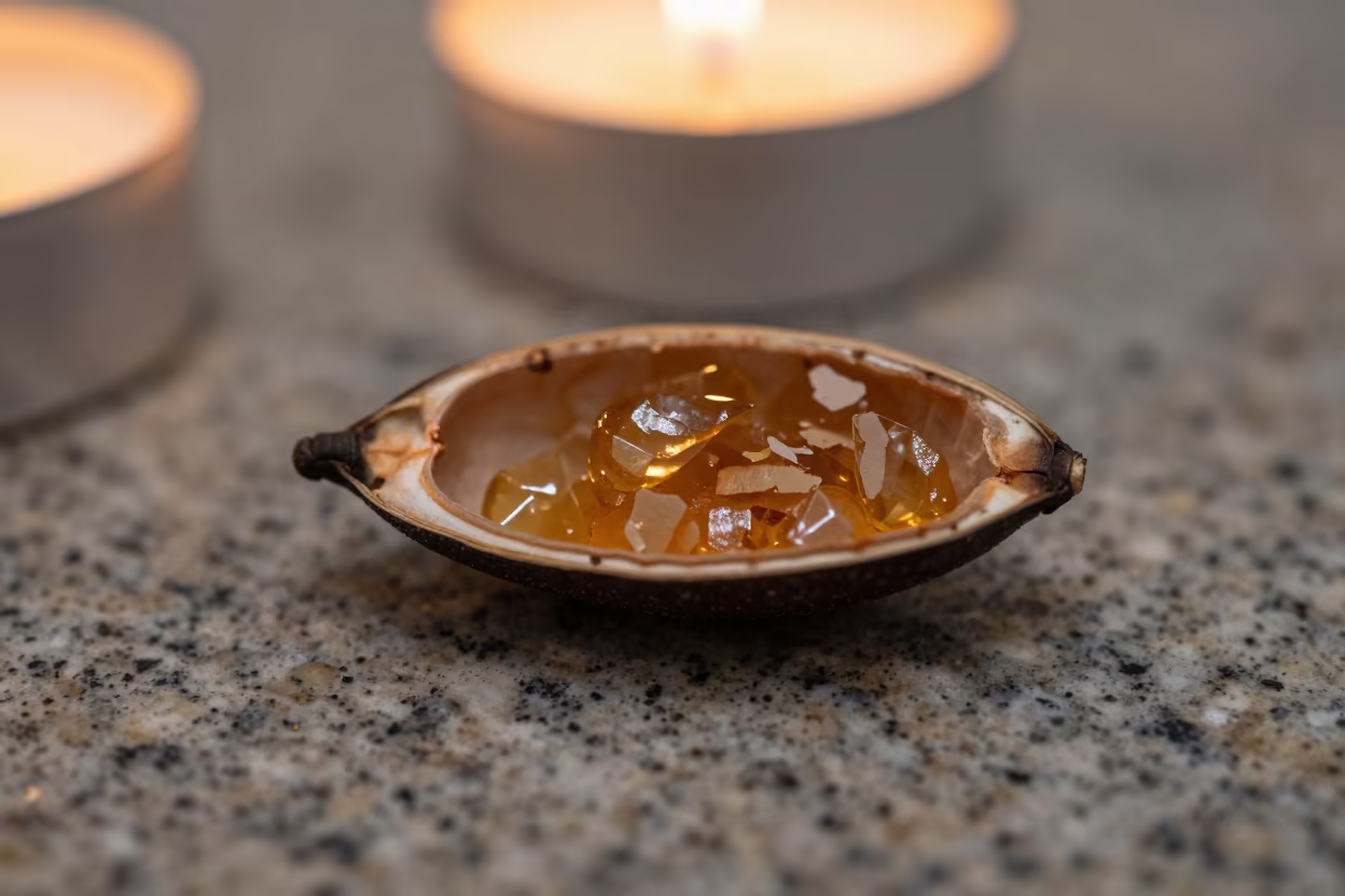 Mica Flakes Glinting in Split Seed Pod in inside a seed pod split open in Tianjin