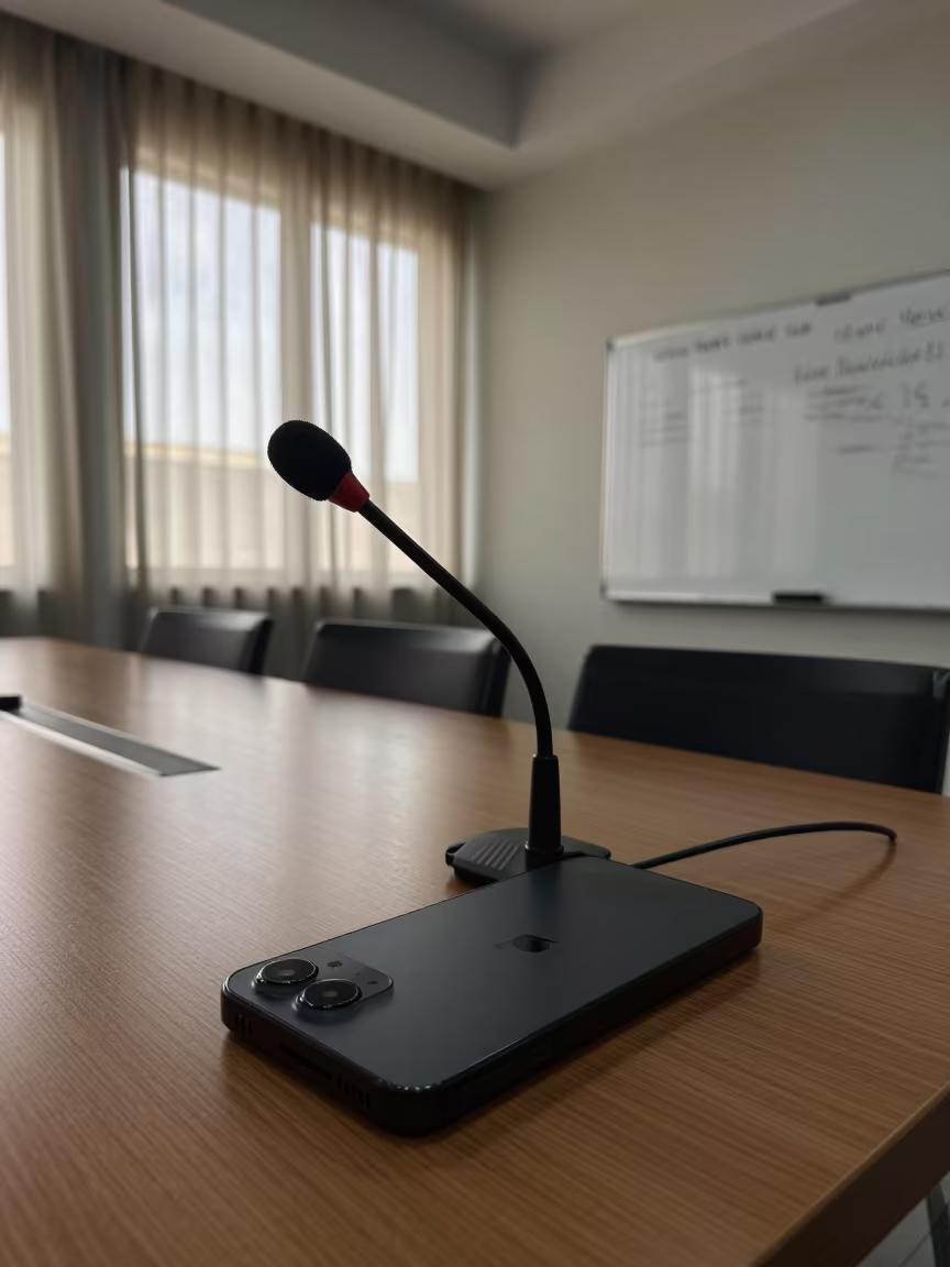 Microphone Case on Table in Sanaa Office in inside a conference room near Sanaa