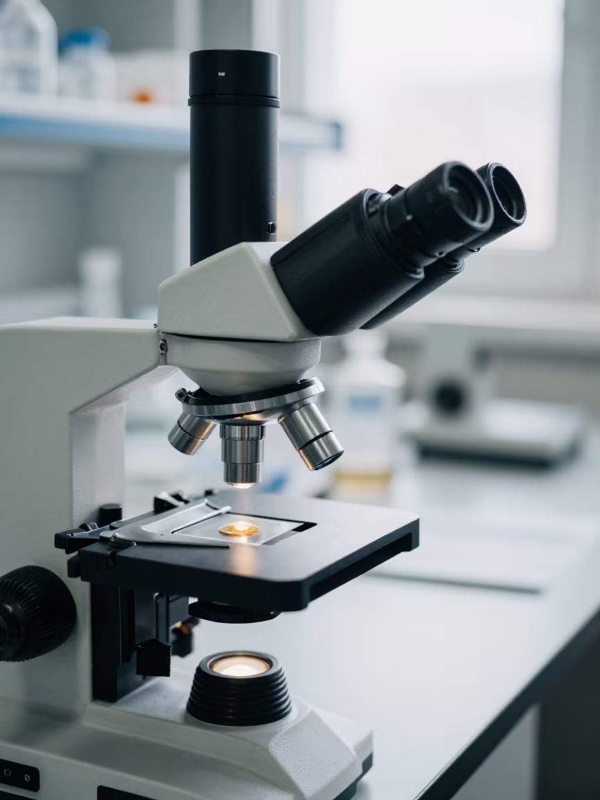 Microscope Camera Examining Leaf Cross Section in in a bright laboratory in Baghdad