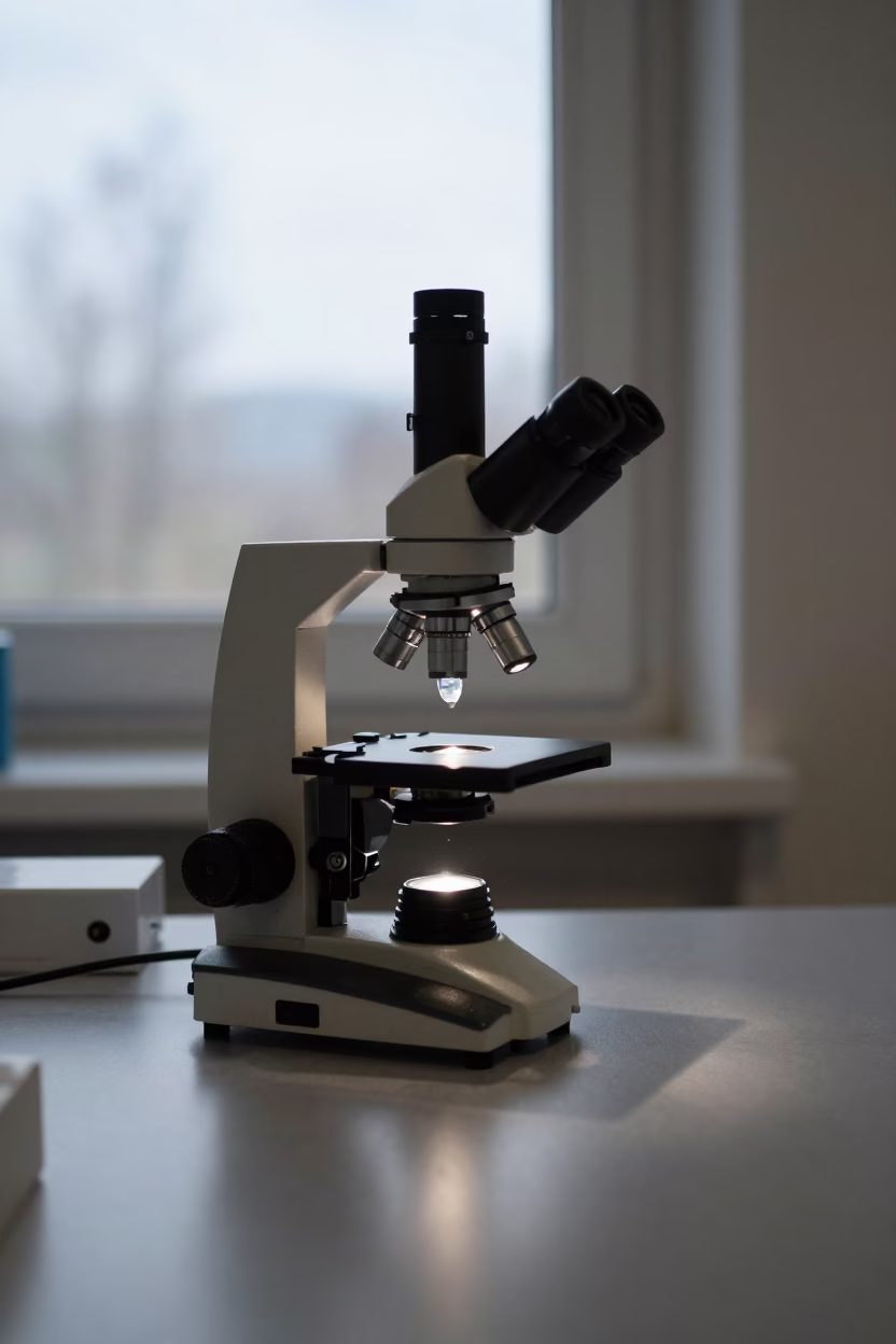 Microscope Lamp Illuminating Plankton Slide in Winter Lab in in a fossil prep lab near Karadeniz Ereğli