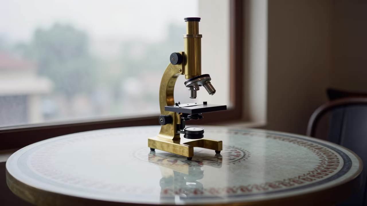 Microscope on Cafe Table Karachi in on a cafe table by a window in Karachi