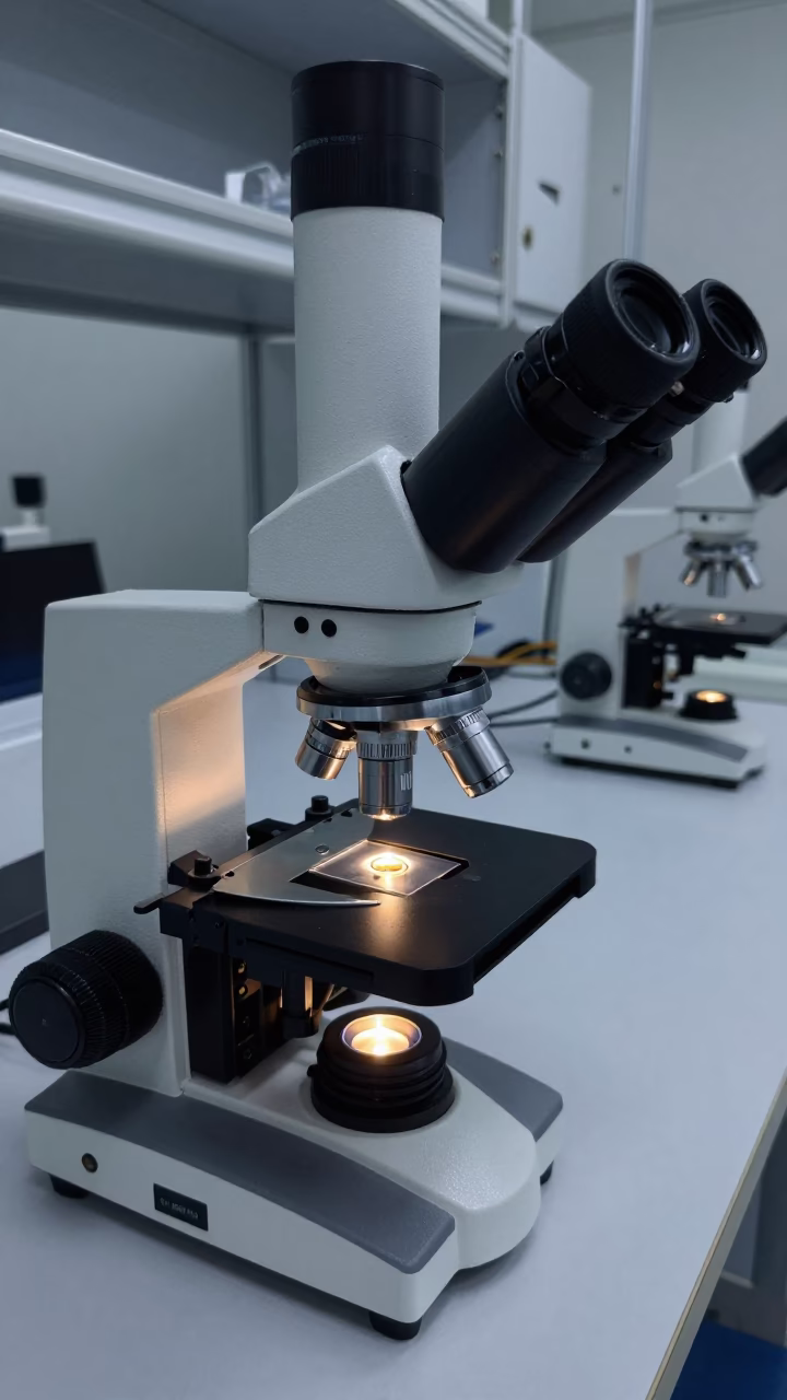 Microscope Pollen Slide Backlit Twilight Deoghar in inside a clean room in Deoghar