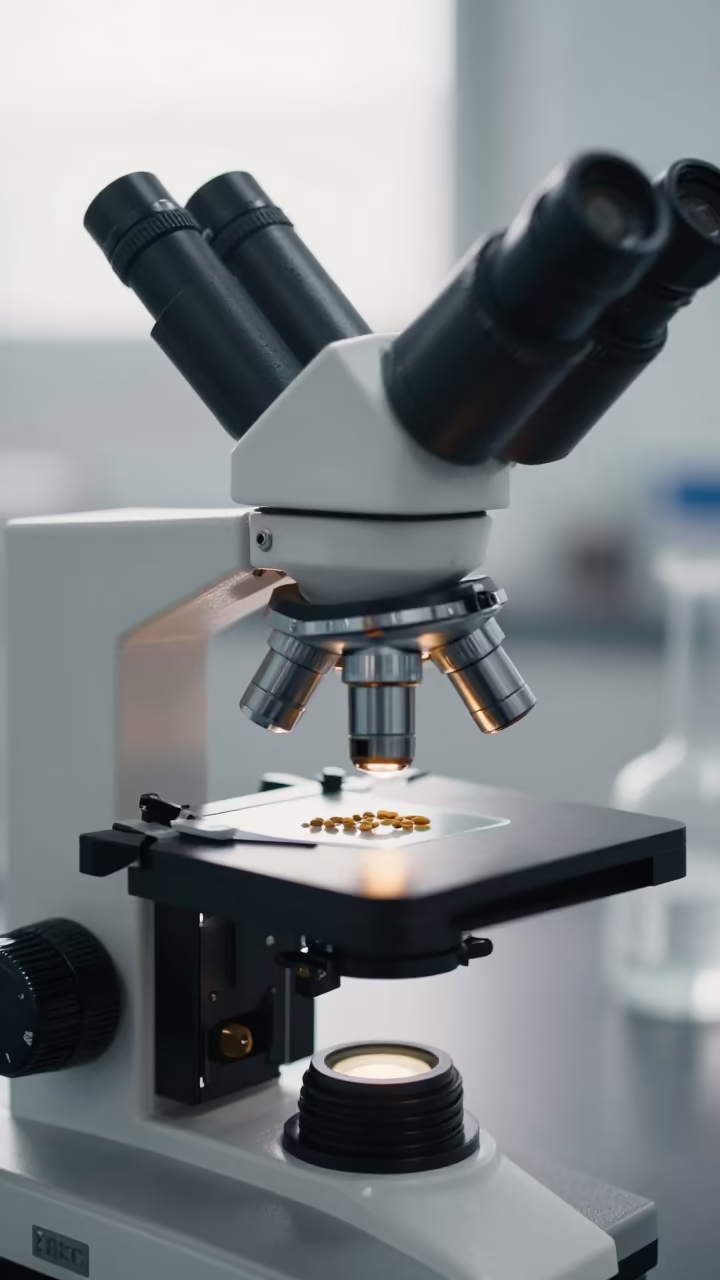 Microscope Revealing Autumn Pollen Grains in in a bright laboratory in Kobe