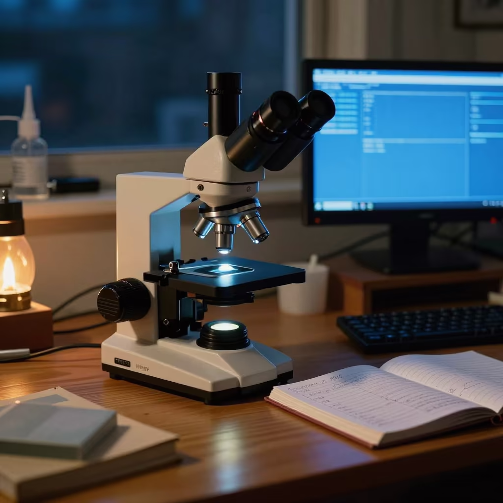 Microscope Slide Diatoms Midnight Lab in in a bright laboratory in San Francisco
