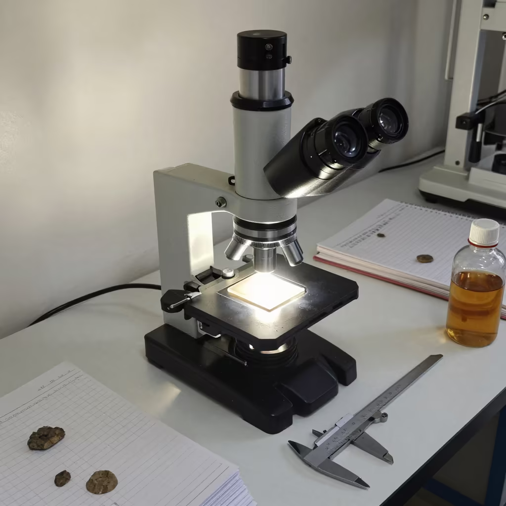 Microscope Slide Glowing in Golmud Lab in in a fossil prep lab near Golmud