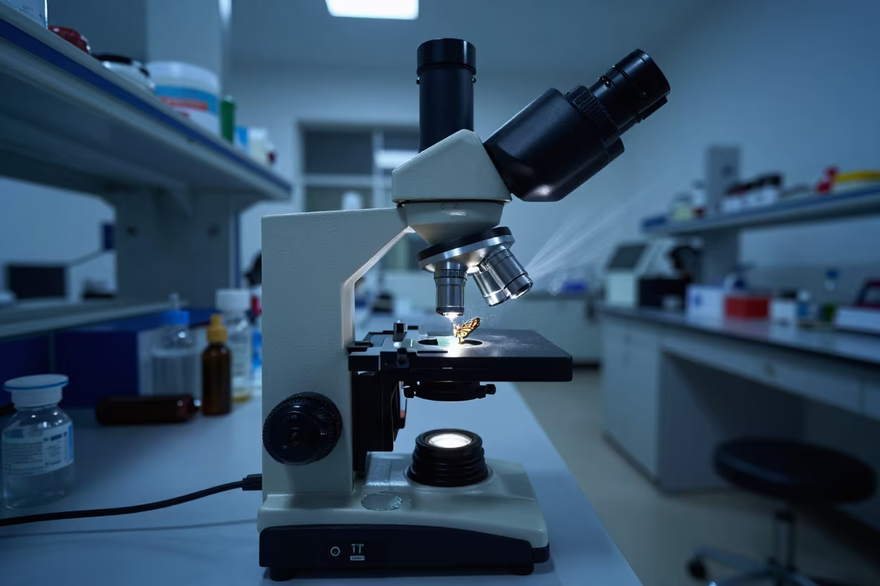 Microscope Turret Butterfly Slide Lab in inside a university research lab near Bandung
