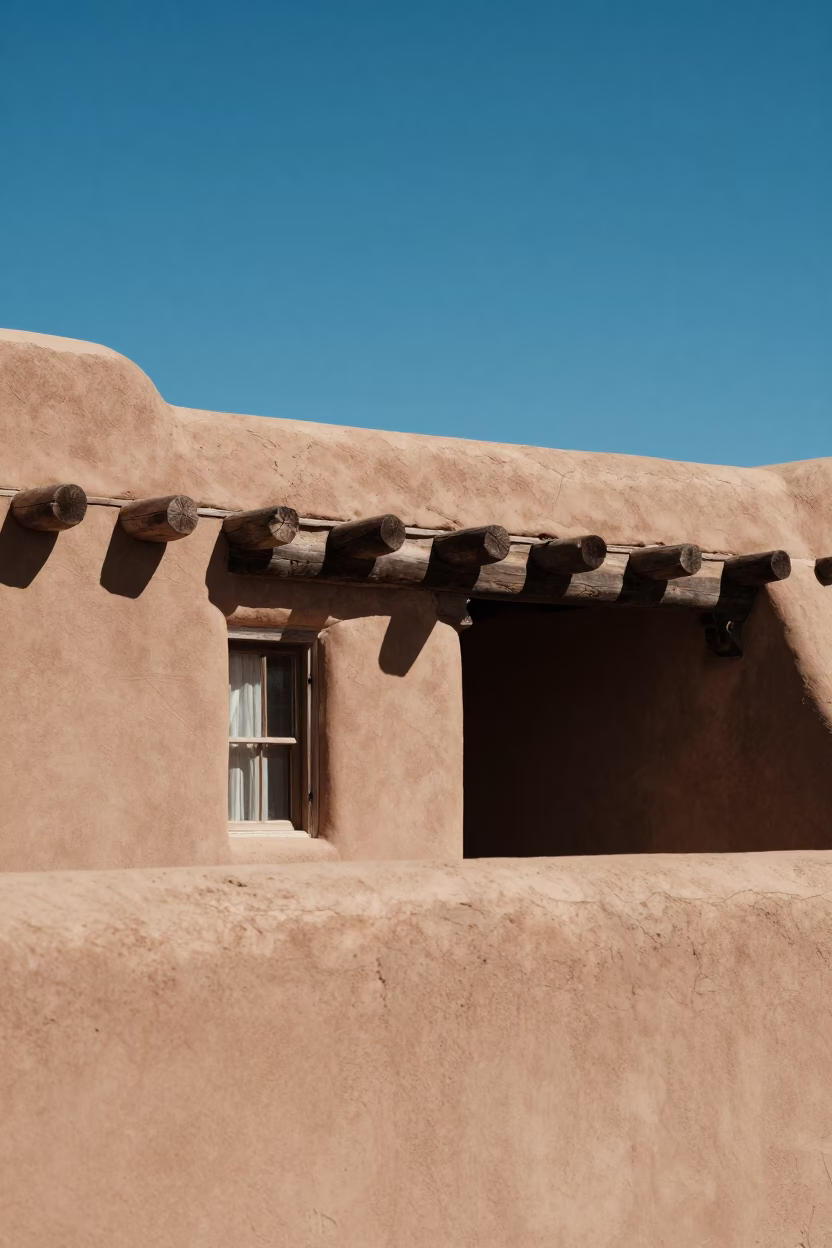 Midday Adobe Architecture and Desert Landscape in Santa Fe New Mexico in in Santa Fe, New Mexico, United States