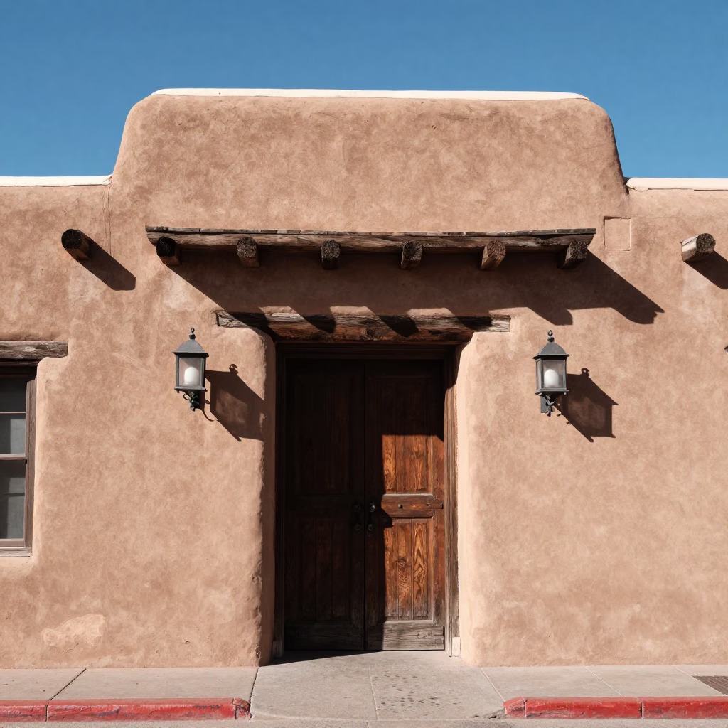 Midday Adobe Architecture and Street Life in Santa Fe New Mexico in in Santa Fe, New Mexico, United States