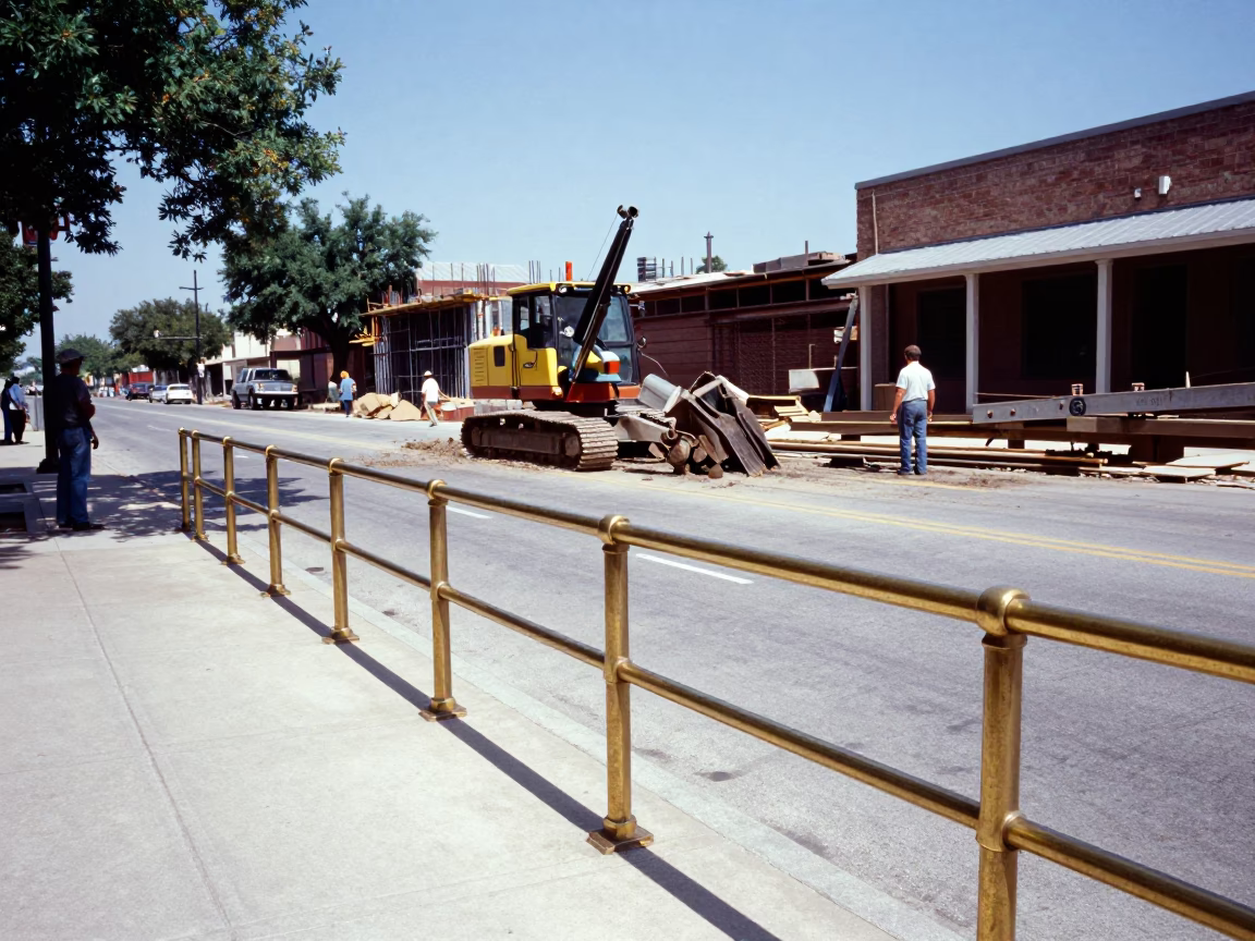 Midday Austin Texas Street Scene with Polished Brass Rail and Construction Activity in in Austin, Texas, United States