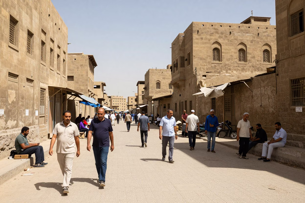 Midday Cairo Street Scene with Sunlight and Local Activity in in Cairo, Egypt