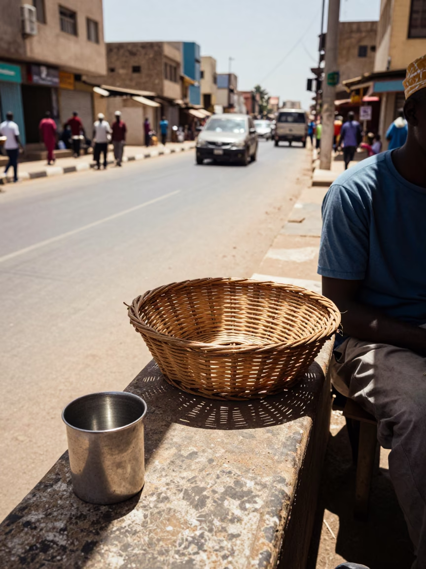 Midday Dakar Senegal Street Scene with Wicker Shadow and Urban Activity in in Dakar, Senegal