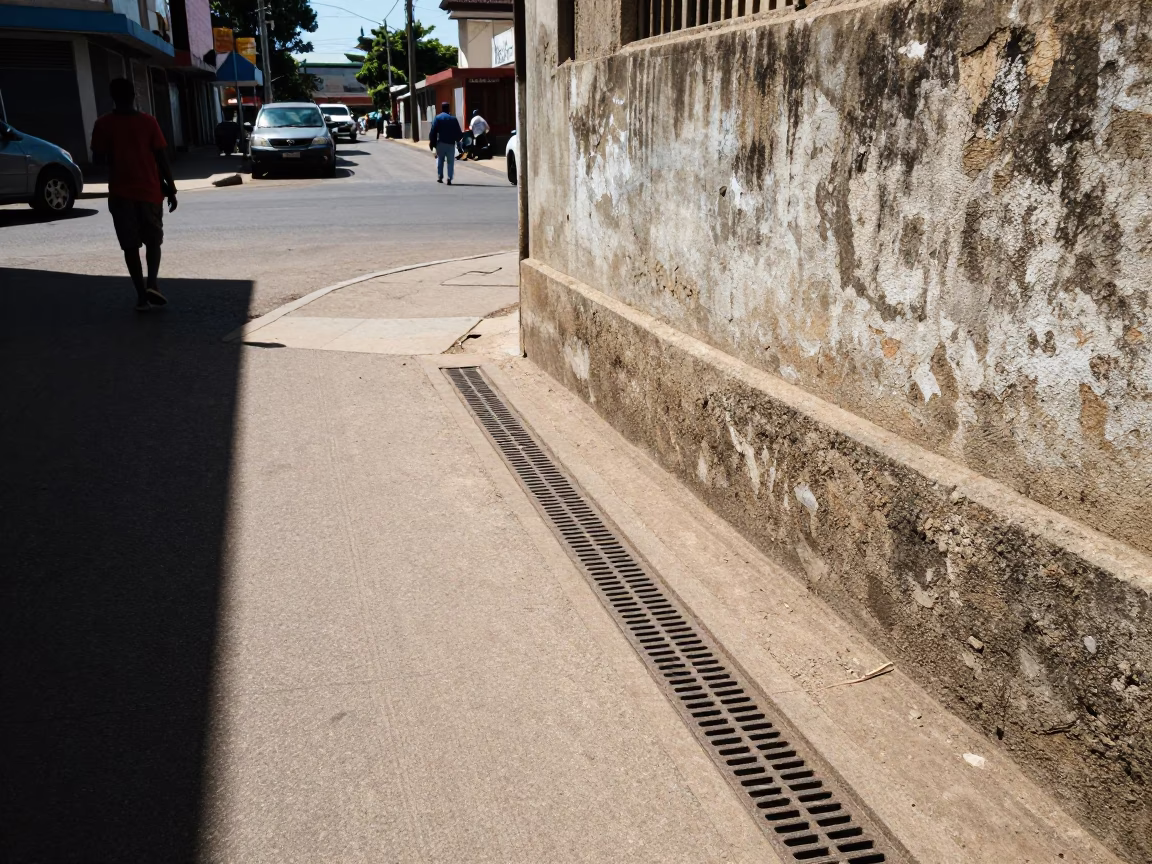 Midday Durban Street Scene with Sunlight on Drain and Iron Deadbolt in in Durban, South Africa