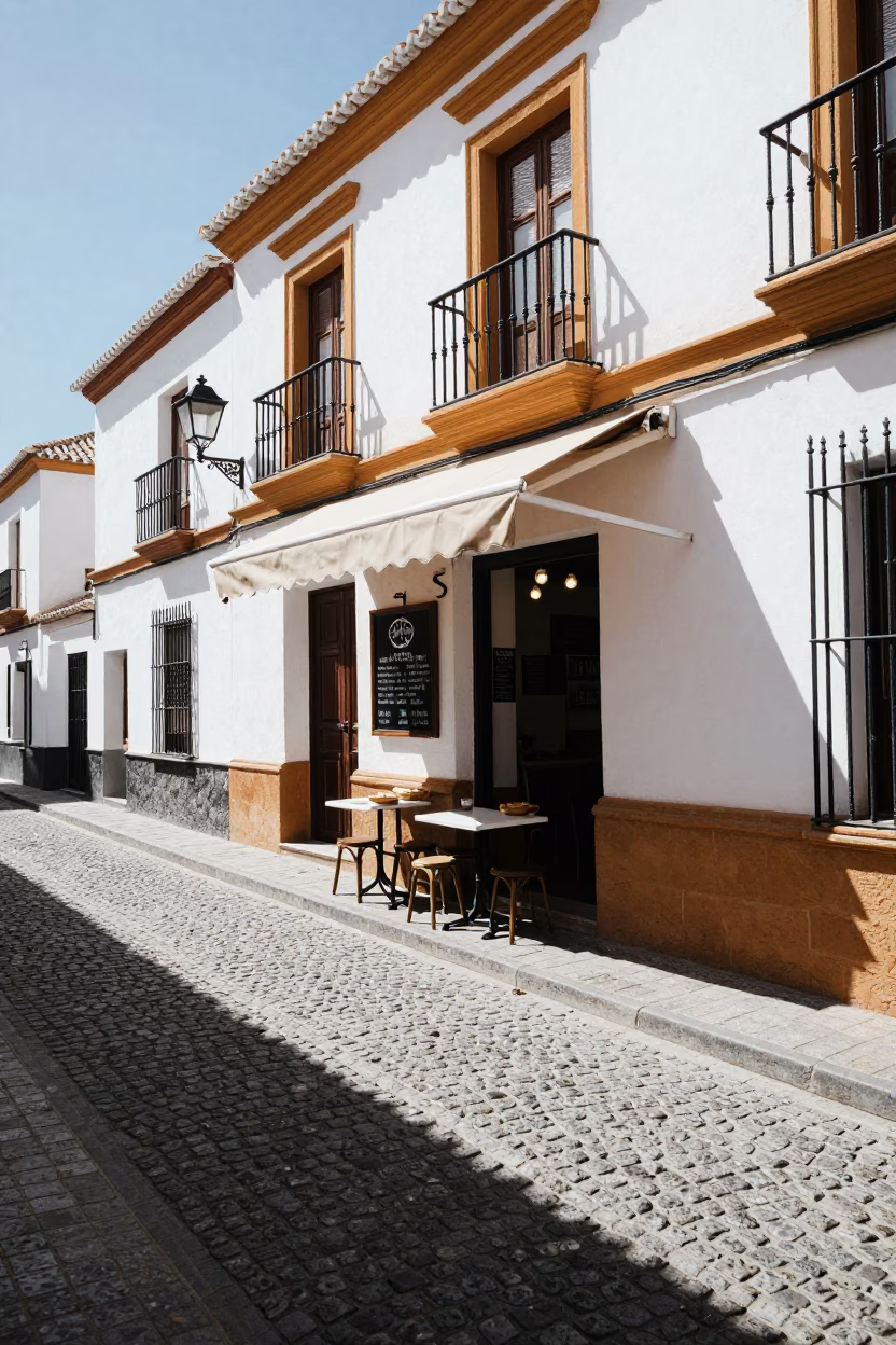 Midday Granada Spain Street Scene with Manakeesh and Tongs on Table in in Granada, Spain