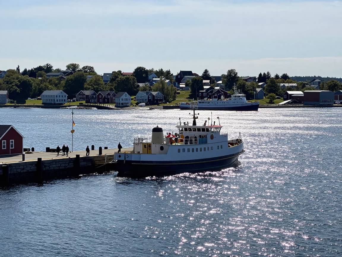 Midday Halifax Harbor Scene with Mail Boat Arrival and Historic Stone Quayside in in Halifax, Nova Scotia, Canada