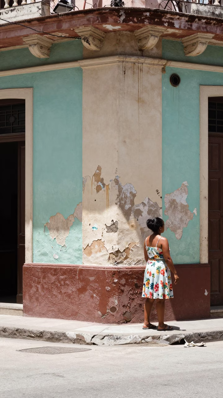 Midday Havana Street Scene with Grease Sheen on Plaster Wall and Thermos in in Havana, Cuba