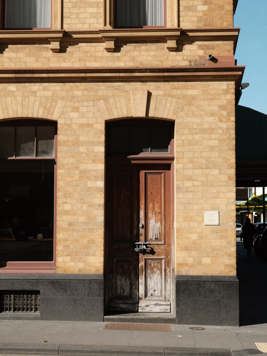 Midday Hobart Tasmania Street Scene with Linen Fringe Latch and Heritage Architecture in in Hobart, Tasmania, Australia