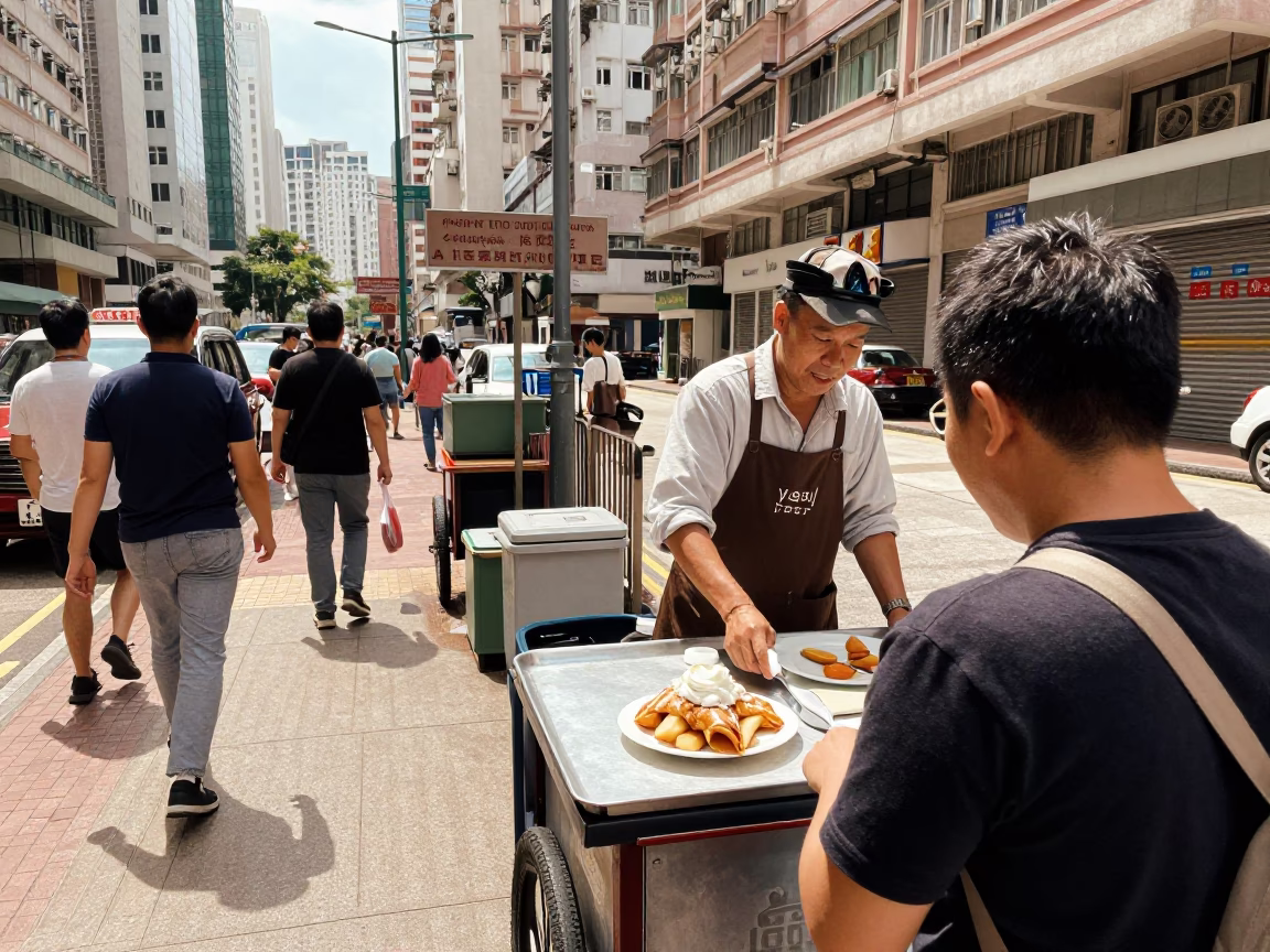 Midday Hong Kong Street Scene with Vintage 1950s Aesthetic and Urban Details in in Hong Kong, Hong Kong