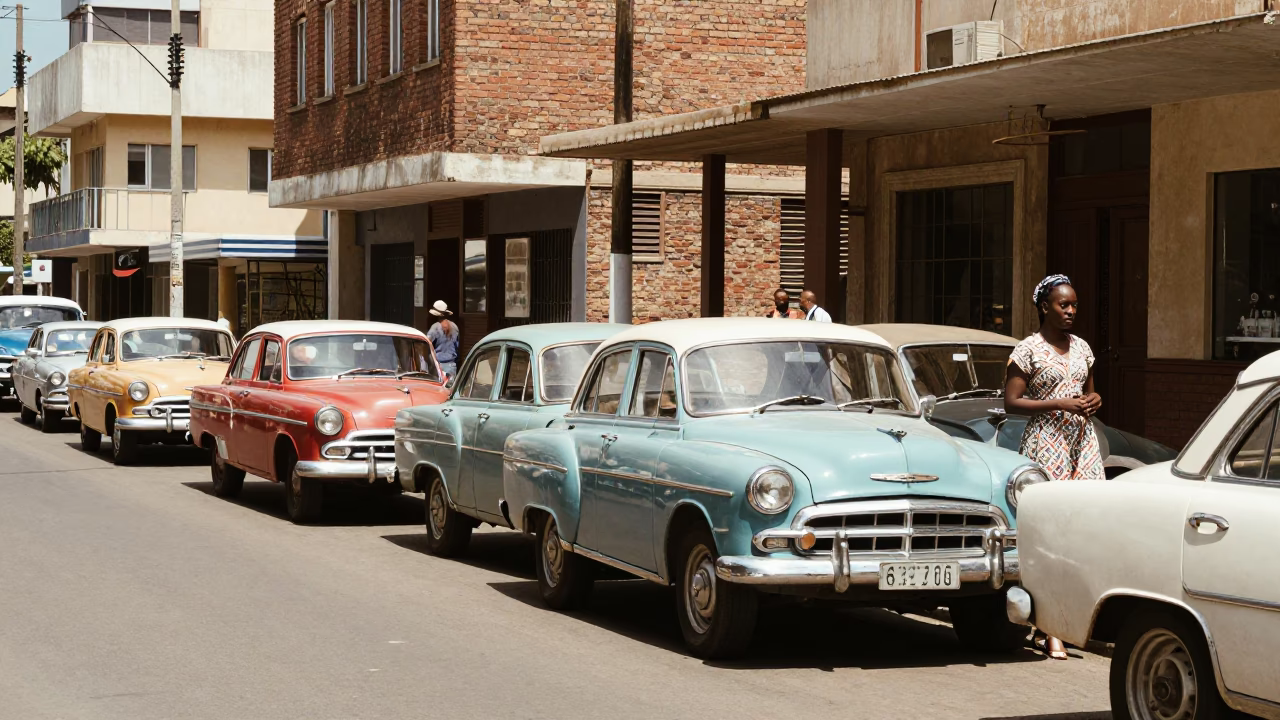 Midday Johannesburg Street Scene with Vintage 1960s Aesthetic and Local Interaction in in Johannesburg, South Africa