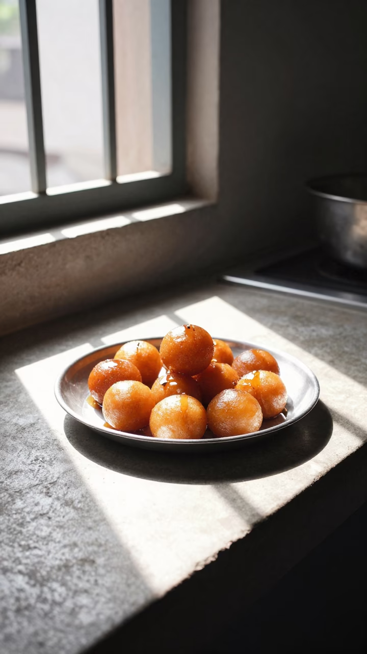 Midday Kitchen Scene in Chennai India with Sunlight and Traditional Dessert in in Chennai, India
