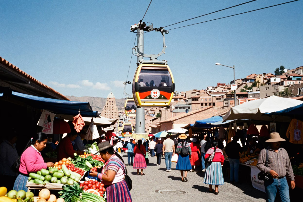 Midday Light on Cable Car in La Paz in in La Paz, Bolivia