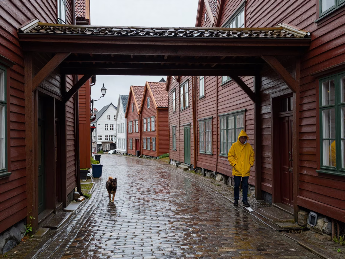 Midday Light on Dog in Bergen in in Bergen, Norway