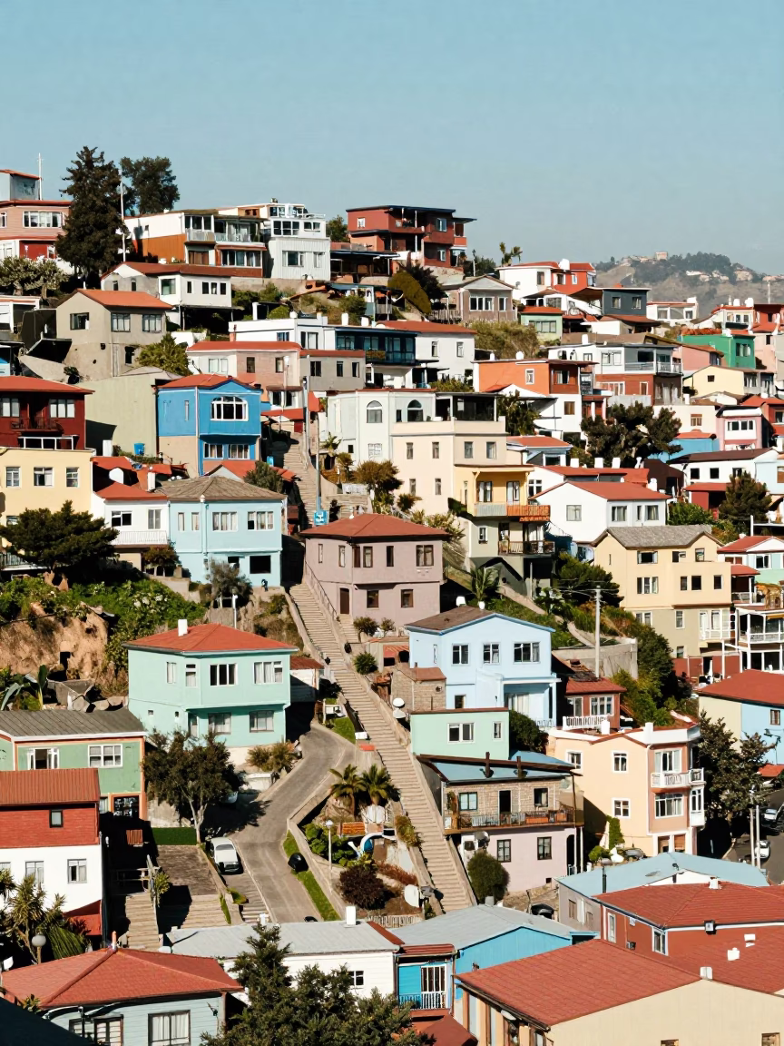 Midday Light on Hillside Neighborhood in Valparaiso in in Valparaiso, Chile