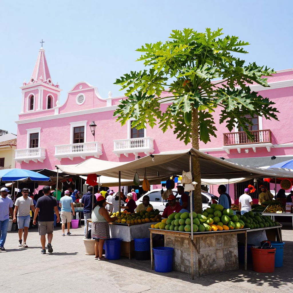 Midday Light on Market Scene in Cartagena in in Cartagena, Colombia