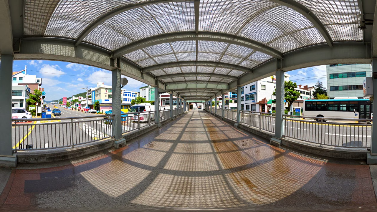 Midday Light on Pedestrian Overpass in Busan in in Busan, South Korea
