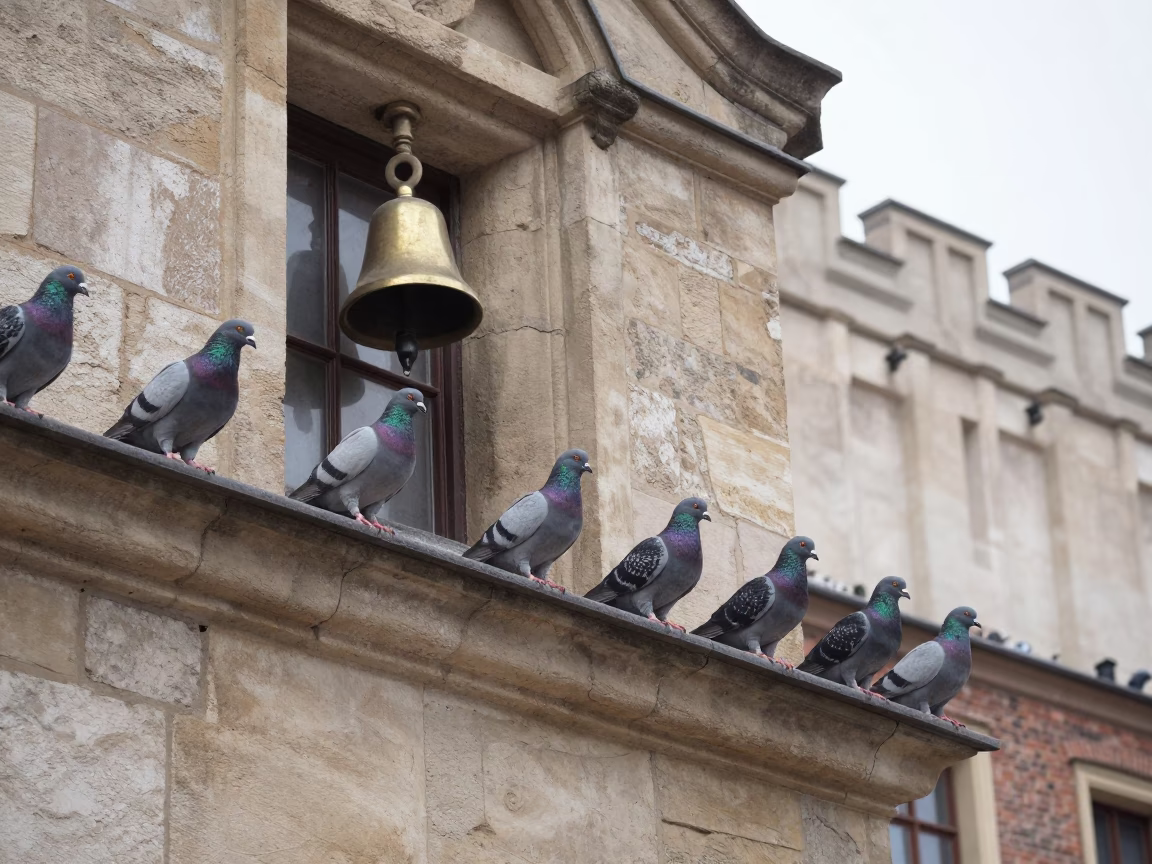 Midday Light on Pigeons in Krakow in in Krakow, Poland